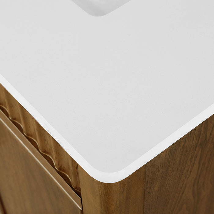 SIERRA - 30" Antique Walnut , Solid Wood Floor Standing Modern Bathroom Vanity,White Quartz Countertop ( PRE-ORDER NOW, ETA: 2026-04-20 ) - Construction Commodities Supply Inc.