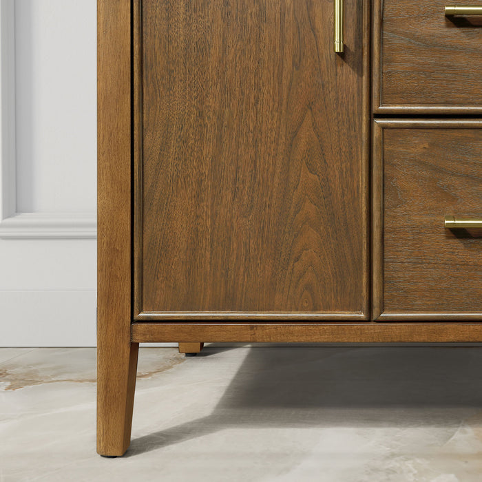 SIERRA - 42" Antique Walnut , Solid Wood Floor Standing Modern Bathroom Vanity,White Quartz Countertop ( PRE-ORDER NOW, ETA: 2026-04-20 ) - Construction Commodities Supply Inc.