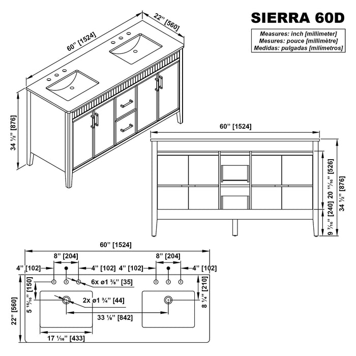 SIERRA - 60" Double sink Antique Walnut , Solid Wood Floor Standing Modern Bathroom Vanity,White Quartz Countertop ( PRE-ORDER NOW, ETA: 2026-04-20 ) - Construction Commodities Supply Inc.