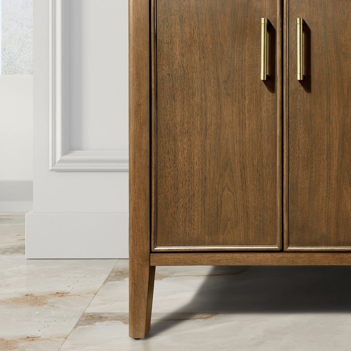 SIERRA - 60" Double sink Antique Walnut , Solid Wood Floor Standing Modern Bathroom Vanity,White Quartz Countertop ( PRE-ORDER NOW, ETA: 2026-04-20 ) - Construction Commodities Supply Inc.