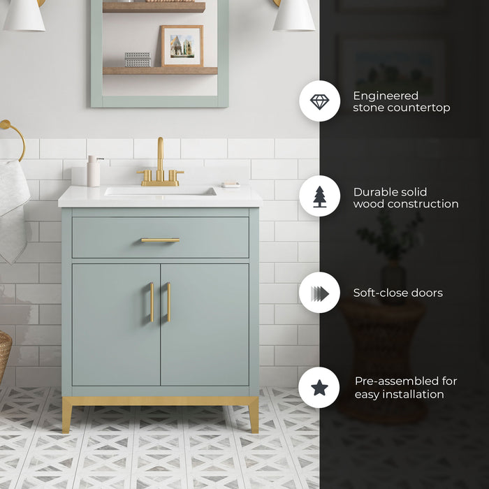 DIYA - 30" SAGE GREEN Bathroom Vanity with White Quartz top - Construction Commodities Supply Inc.