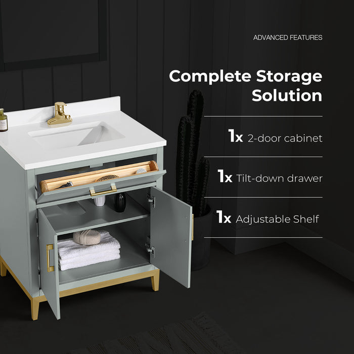 DIYA - 30" SAGE GREEN Bathroom Vanity with White Quartz top - Construction Commodities Supply Inc.