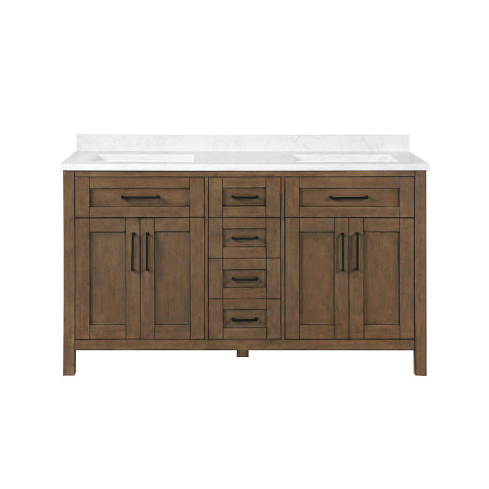 TAHOE- 60" Double Sink ,Almond Latte, Solid Wood Bathroom Vanity with marble countertop - Construction Commodities Supply Inc.