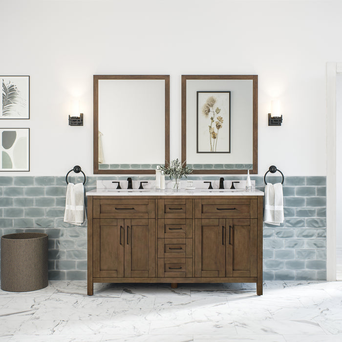 TAHOE- 60" Double Sink ,Almond Latte, Solid Wood Bathroom Vanity with marble countertop - Construction Commodities Supply Inc.