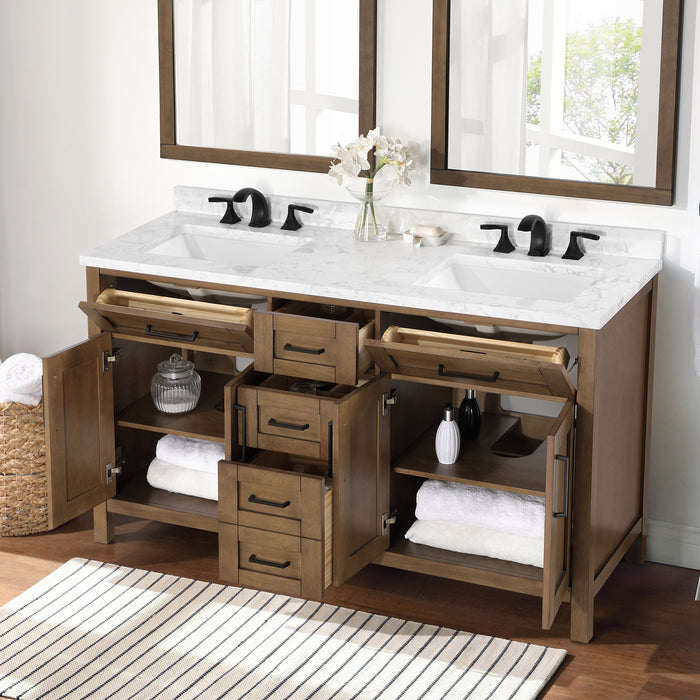 TAHOE- 60" Double Sink ,Almond Latte, Solid Wood Bathroom Vanity with marble countertop - Construction Commodities Supply Inc.