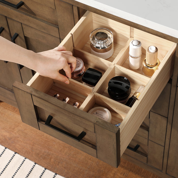 TAHOE- 60" Double Sink ,Almond Latte, Solid Wood Bathroom Vanity with marble countertop - Construction Commodities Supply Inc.