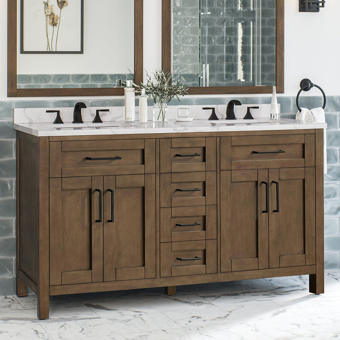 TAHOE- 60" Double Sink ,Almond Latte, Solid Wood Bathroom Vanity with marble countertop - Construction Commodities Supply Inc.