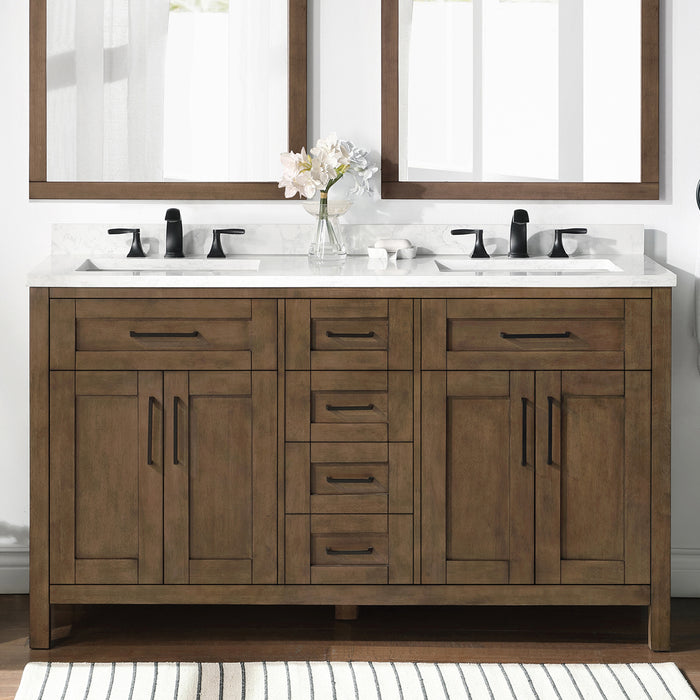 TAHOE- 60" Double Sink ,Almond Latte, Solid Wood Bathroom Vanity with marble countertop - Construction Commodities Supply Inc.