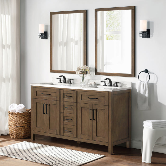 TAHOE- 60" Double Sink ,Almond Latte, Solid Wood Bathroom Vanity with marble countertop - Construction Commodities Supply Inc.