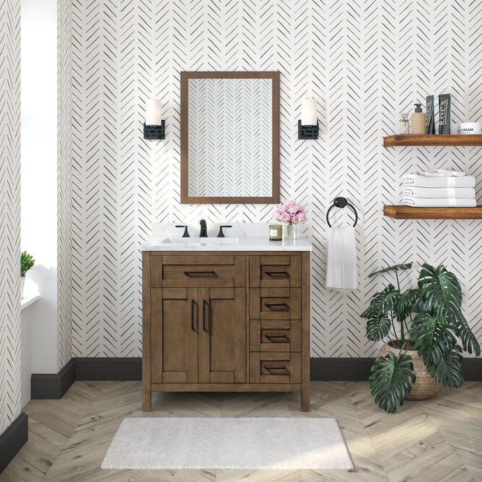 TAHOE- 36" Almond Latte, Solid Wood Bathroom Vanity with marble countertop - Construction Commodities Supply Inc.