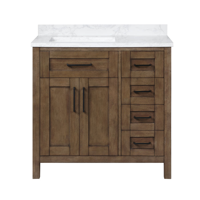 TAHOE- 36" Almond Latte, Solid Wood Bathroom Vanity with marble countertop - Construction Commodities Supply Inc.