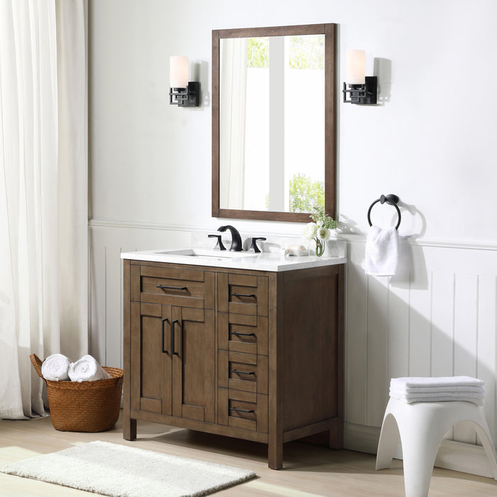 TAHOE- 36" Almond Latte, Solid Wood Bathroom Vanity with marble countertop - Construction Commodities Supply Inc.
