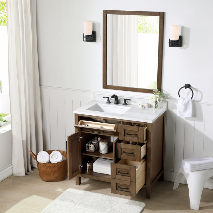 TAHOE- 36" Almond Latte, Solid Wood Bathroom Vanity with marble countertop - Construction Commodities Supply Inc.