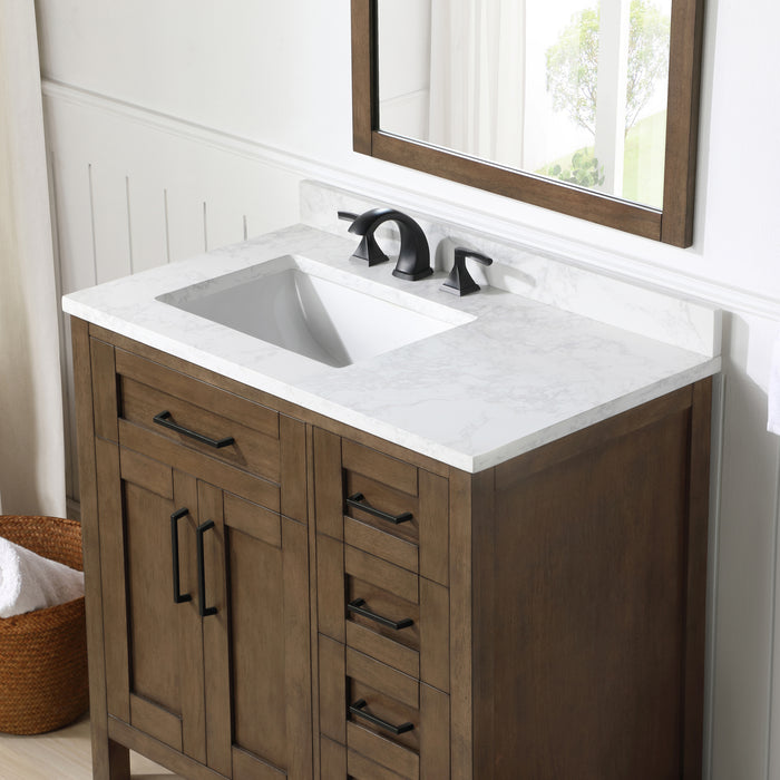 TAHOE- 36" Almond Latte, Solid Wood Bathroom Vanity with marble countertop - Construction Commodities Supply Inc.
