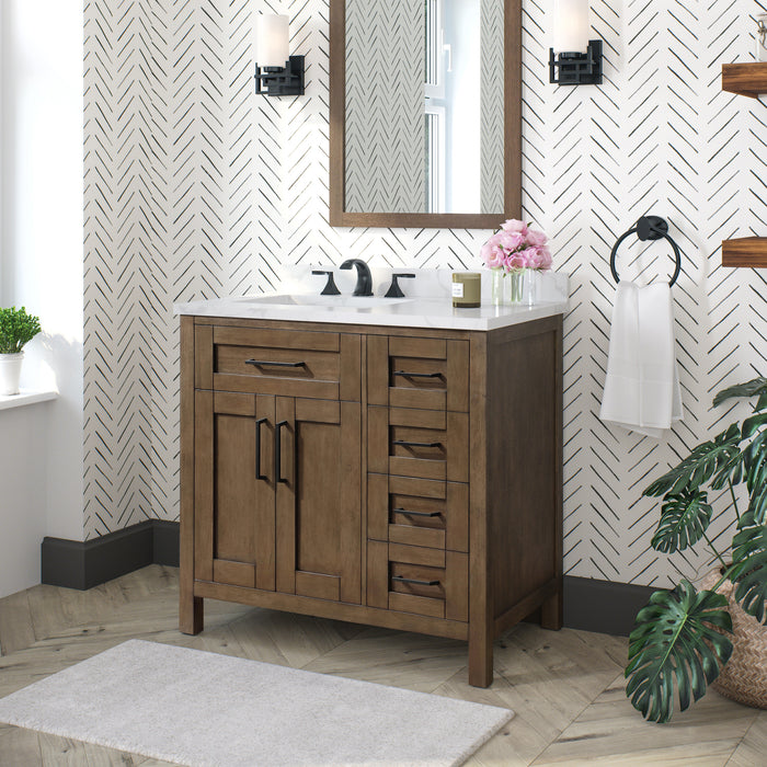 TAHOE- 36" Almond Latte, Solid Wood Bathroom Vanity with marble countertop - Construction Commodities Supply Inc.