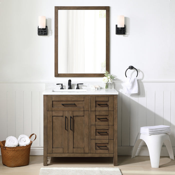 TAHOE- 36" Almond Latte, Solid Wood Bathroom Vanity with marble countertop - Construction Commodities Supply Inc.