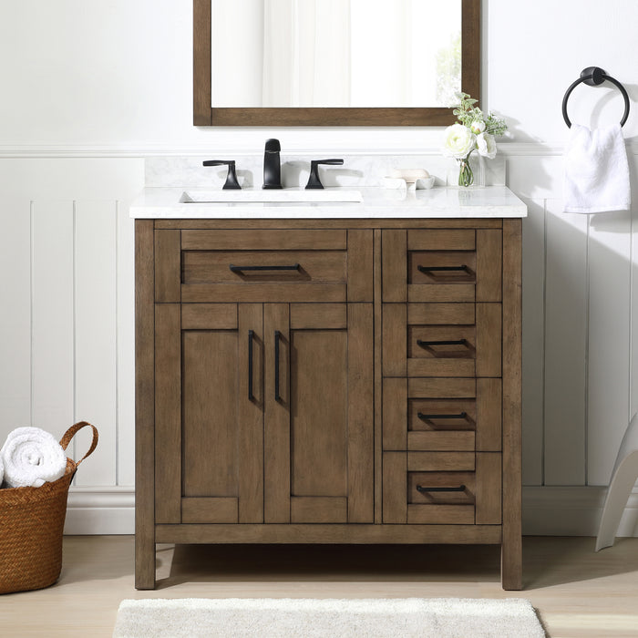 TAHOE- 36" Almond Latte, Solid Wood Bathroom Vanity with marble countertop - Construction Commodities Supply Inc.