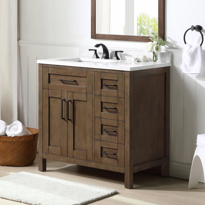 TAHOE- 36" Almond Latte, Solid Wood Bathroom Vanity with marble countertop - Construction Commodities Supply Inc.