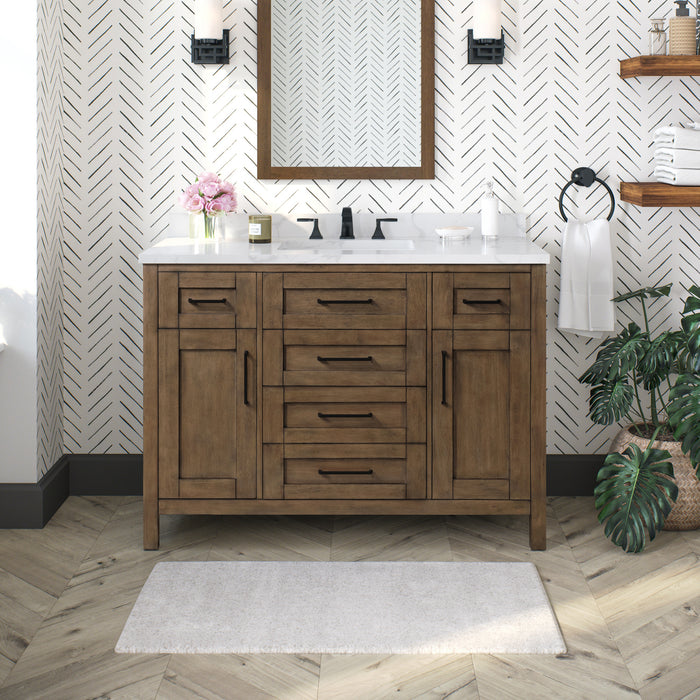 TAHOE- 48" Almond Latte, Solid Wood Bathroom Vanity with marble countertop - Construction Commodities Supply Inc.