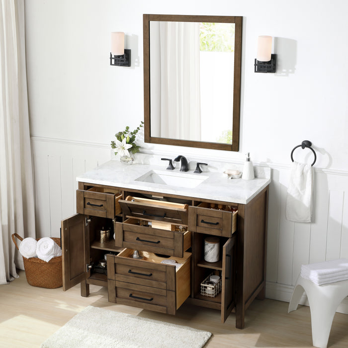 TAHOE- 48" Almond Latte, Solid Wood Bathroom Vanity with marble countertop - Construction Commodities Supply Inc.