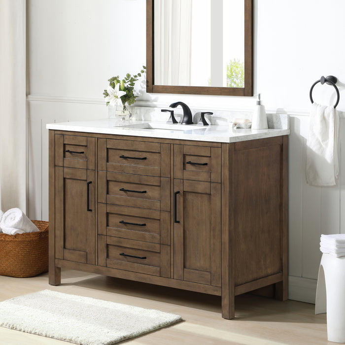 TAHOE- 48" Almond Latte, Solid Wood Bathroom Vanity with marble countertop - Construction Commodities Supply Inc.