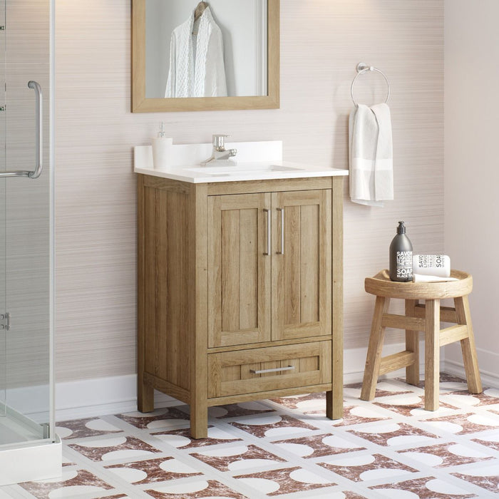 KANSAS- 24"  x 19" WHITE OAK Bathroom Vanity with Engineered stone top