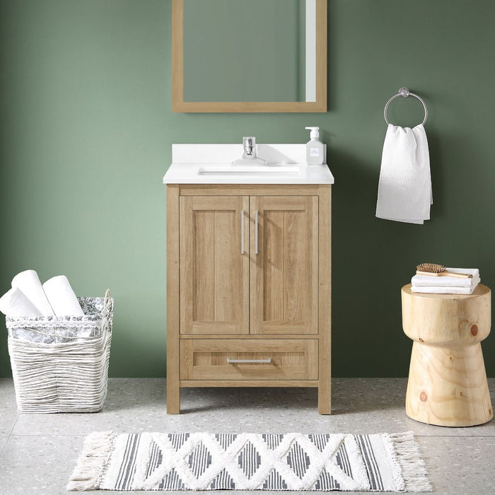 KANSAS- 24"  x 19" WHITE OAK Bathroom Vanity with Engineered stone top