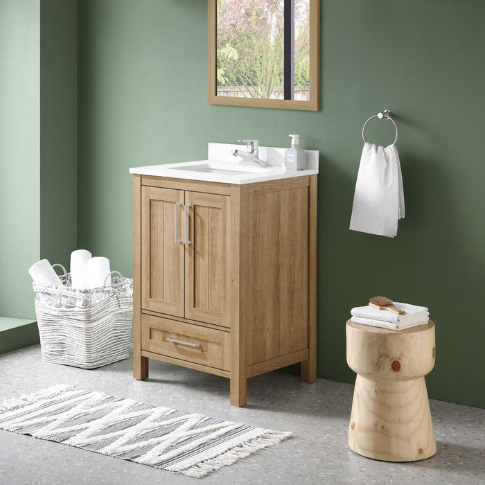KANSAS- 24"  x 19" WHITE OAK Bathroom Vanity with Engineered stone top