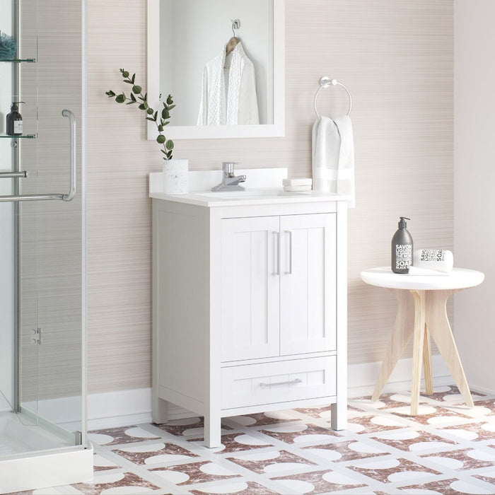 KANSAS- 24"  x 19" WHITE Bathroom Vanity with Engineered stone top