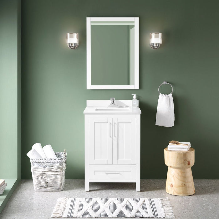 KANSAS- 24"  x 19" WHITE Bathroom Vanity with Engineered stone top