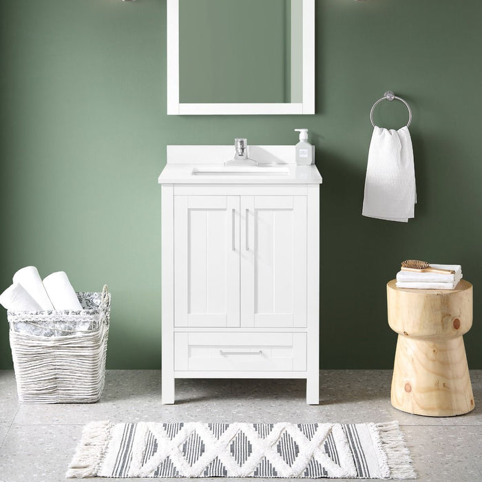 KANSAS- 24"  x 19" WHITE Bathroom Vanity with Engineered stone top
