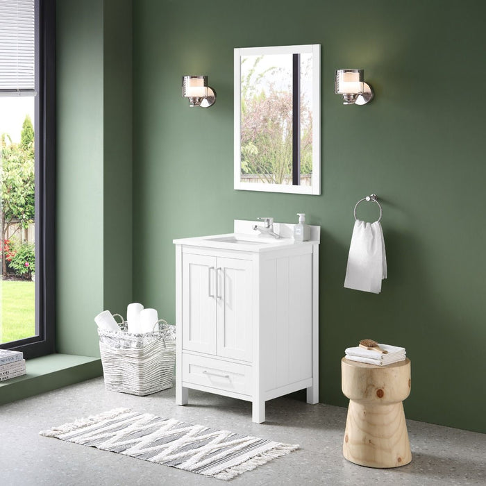 KANSAS- 24"  x 19" WHITE Bathroom Vanity with Engineered stone top