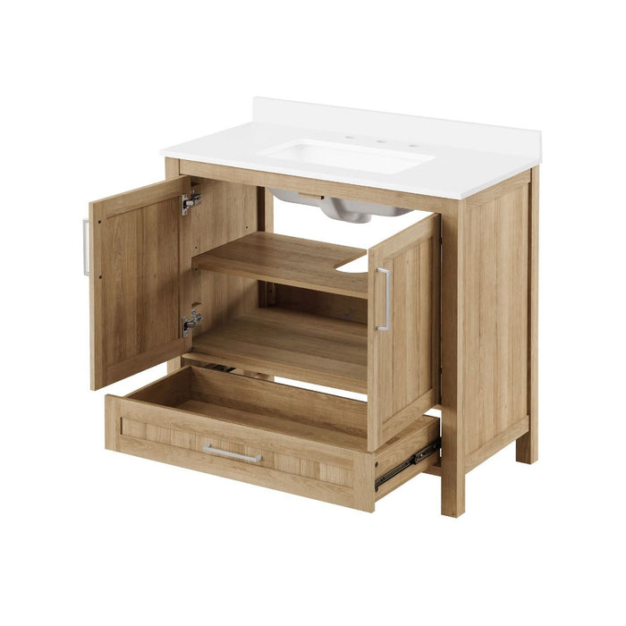 KANSAS- 36"  x 19" WHITE OAK Bathroom Vanity with Engineered stone top
