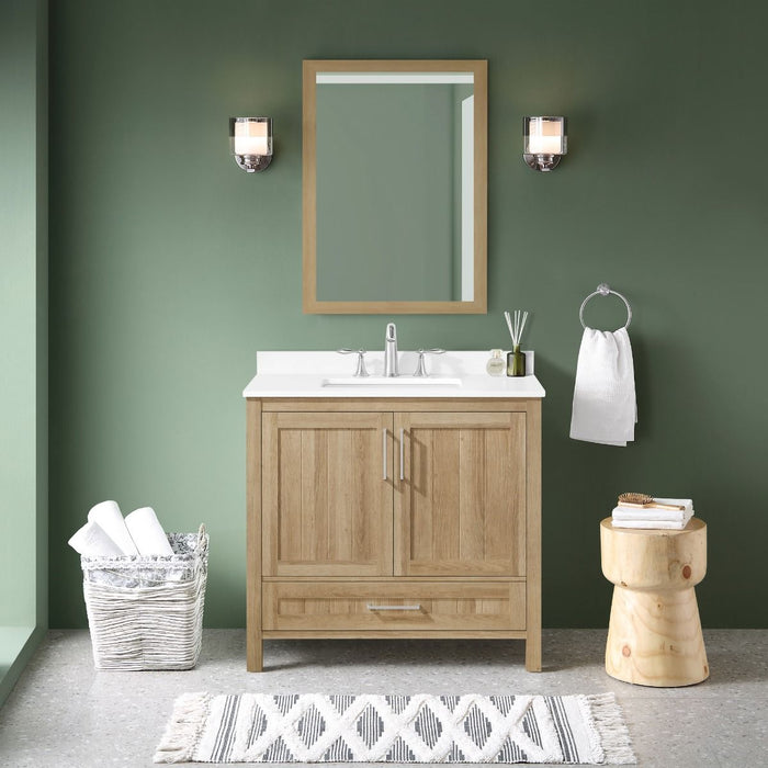 KANSAS- 36"  x 19" WHITE OAK Bathroom Vanity with Engineered stone top