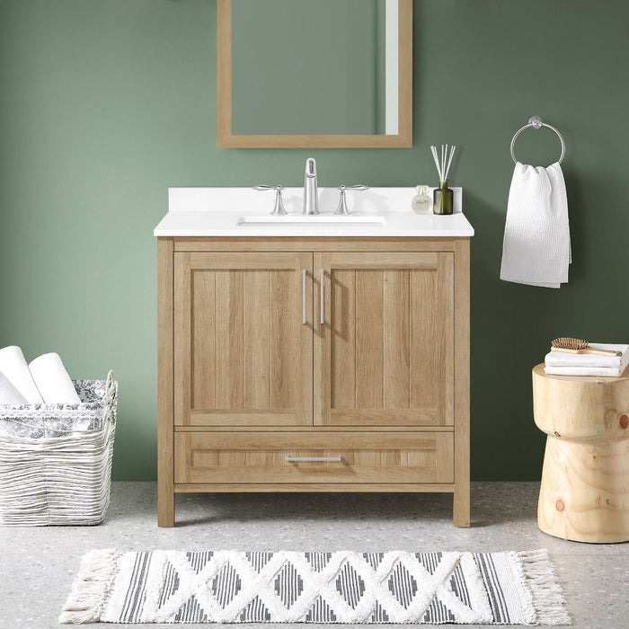 KANSAS- 36"  x 19" WHITE OAK Bathroom Vanity with Engineered stone top