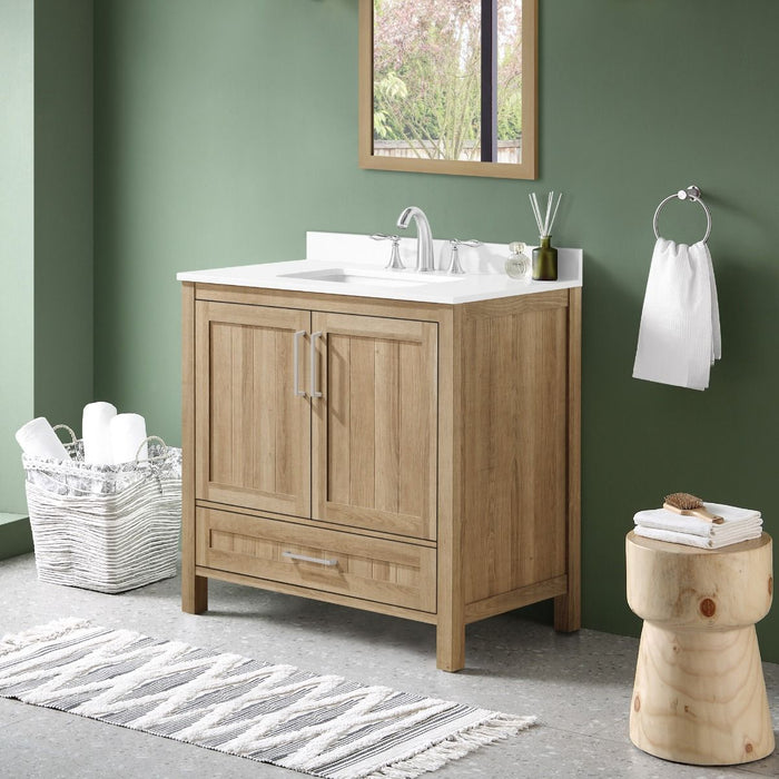 KANSAS- 36"  x 19" WHITE OAK Bathroom Vanity with Engineered stone top