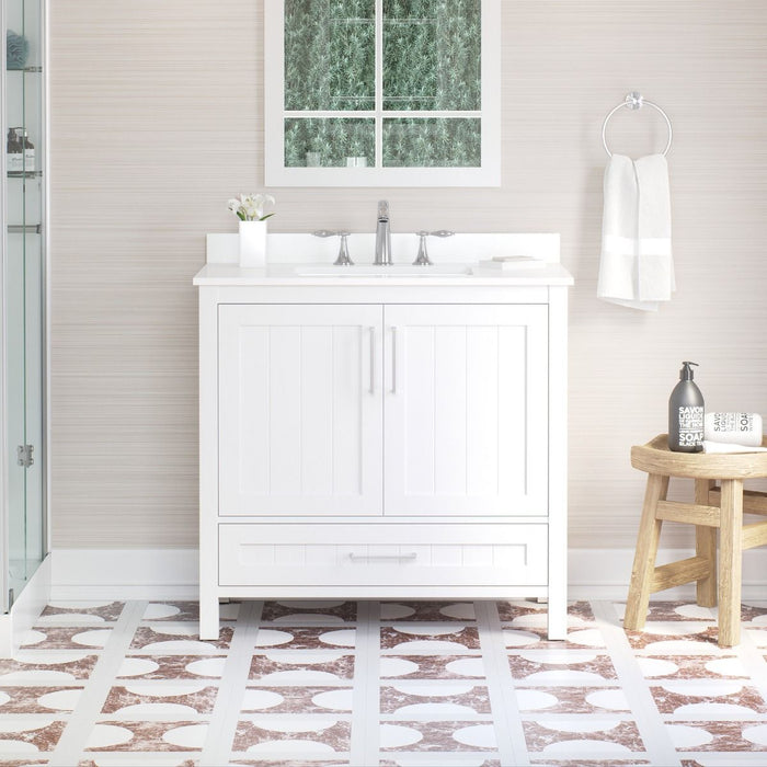 KANSAS - 36"  x 19" WHITE Bathroom Vanity with Engineered stone top