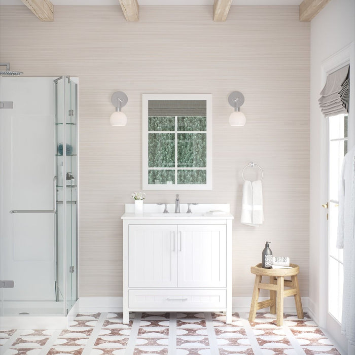 KANSAS- 30"  x 19" WHITE Bathroom Vanity with Engineered stone top