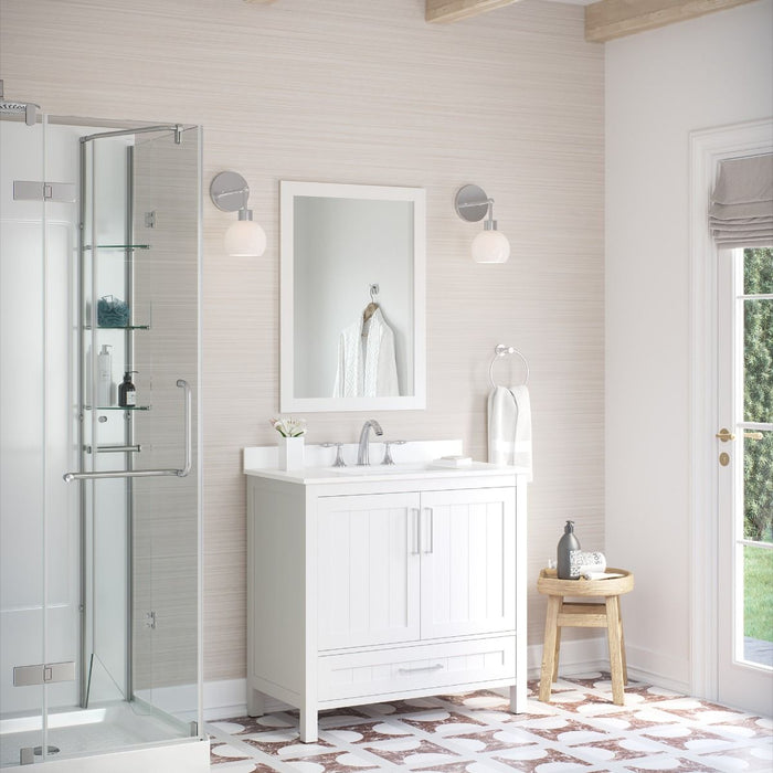 KANSAS- 30"  x 19" WHITE Bathroom Vanity with Engineered stone top