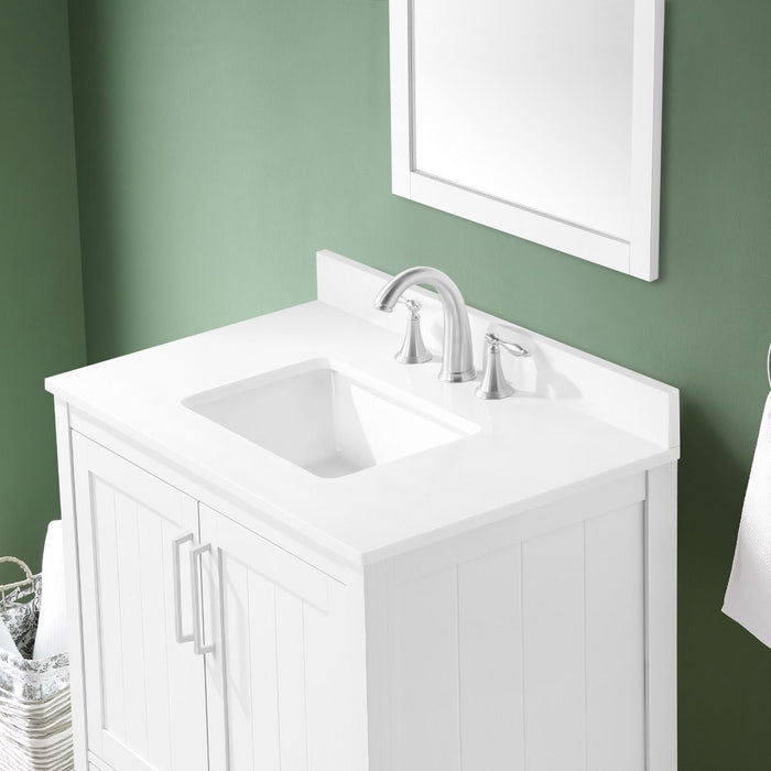 KANSAS- 30"  x 19" WHITE Bathroom Vanity with Engineered stone top