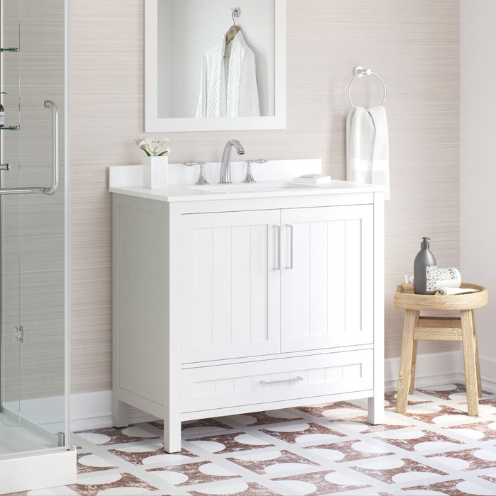 KANSAS- 30"  x 19" WHITE Bathroom Vanity with Engineered stone top