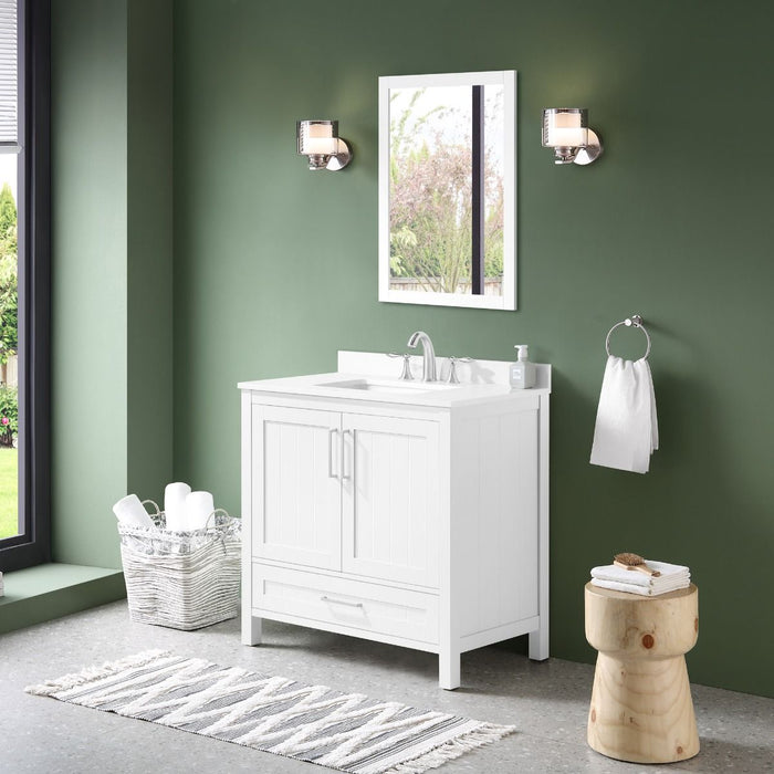 KANSAS- 30"  x 19" WHITE Bathroom Vanity with Engineered stone top