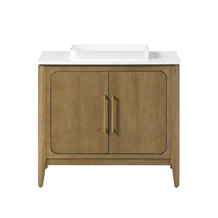 WINDSOR  - 36" BROWN OAK Solid wood Bathroom Vanity with White quartz top & overmount sink.