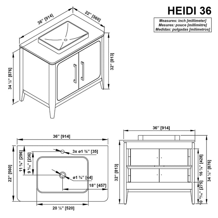 WINDSOR  - 36" BROWN OAK Solid wood Bathroom Vanity with White quartz top & overmount sink.