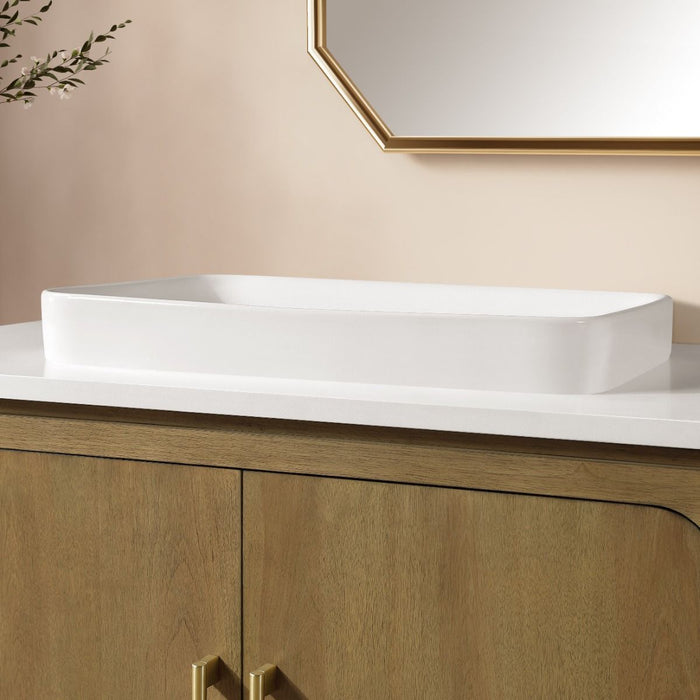 WINDSOR  - 36" BROWN OAK Solid wood Bathroom Vanity with White quartz top & overmount sink.