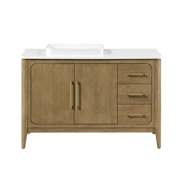 WINDSOR  - 48" BROWN OAK Solid wood Bathroom Vanity with White quartz top & overmount sink.