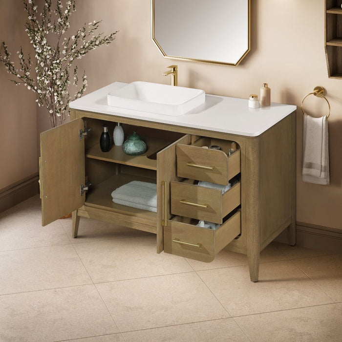 WINDSOR  - 48" BROWN OAK Solid wood Bathroom Vanity with White quartz top & overmount sink.