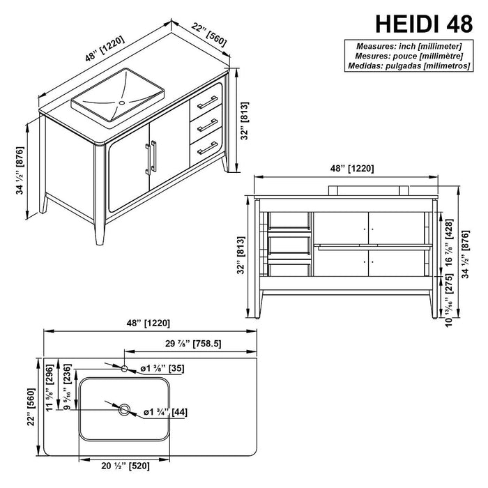 WINDSOR  - 48" BROWN OAK Solid wood Bathroom Vanity with White quartz top & overmount sink.