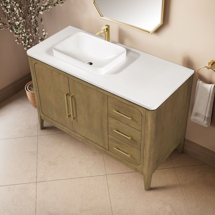 WINDSOR  - 48" BROWN OAK Solid wood Bathroom Vanity with White quartz top & overmount sink.