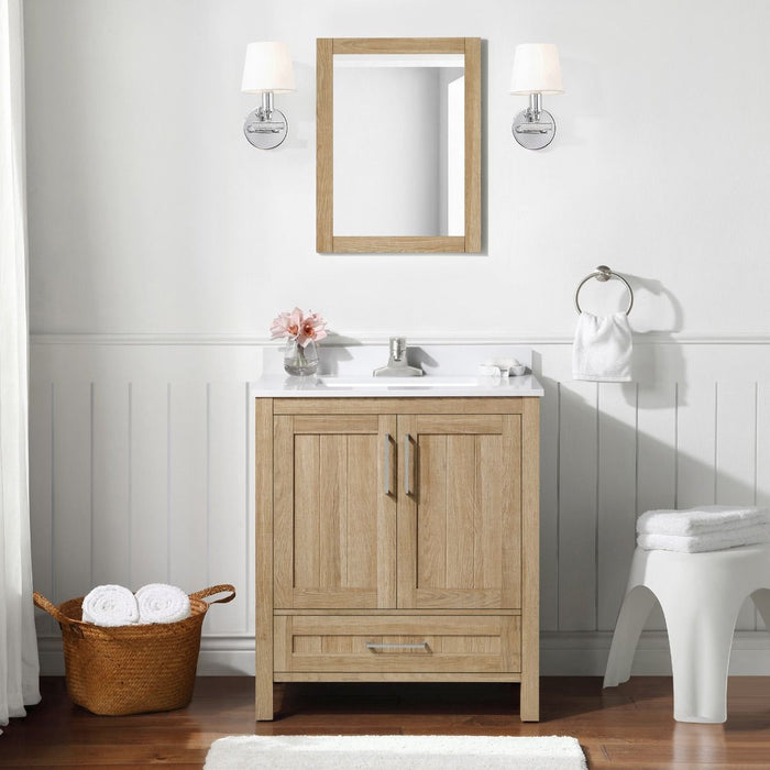 KANSAS - 30"  x 19" WHITE OAK Bathroom Vanity with Engineered stone top